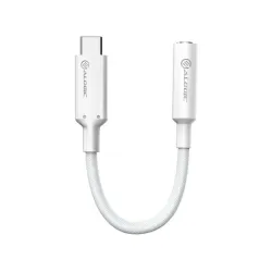 ALOGIC Elements PRO USB-C till 3,5 mm vit ljudadapter med mikrofonstöd och 10 cm flätad kabel.